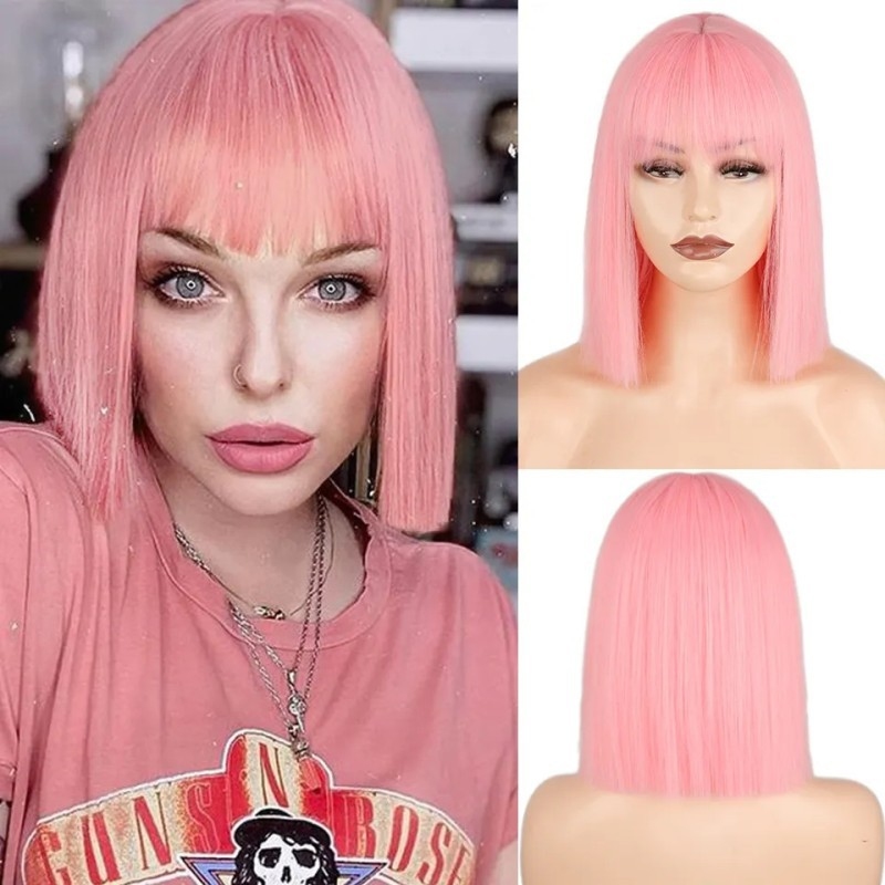 Wig Fiber Net - Damska prosta peruka z grzywką, w