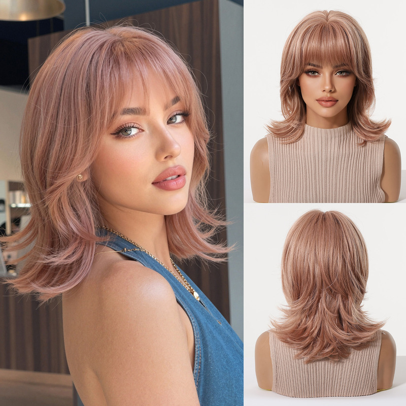 Wig Fiber Net - Peruka damska z grzywką, loki w